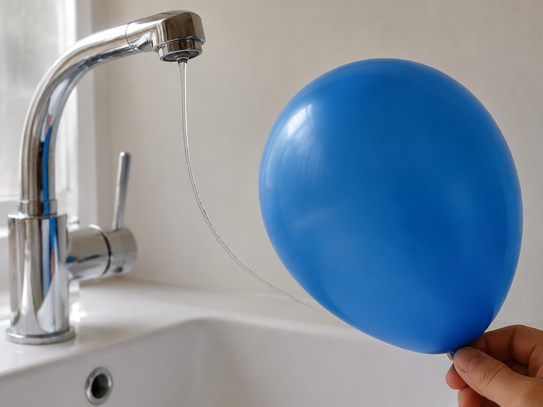 A balloon attracts a thin stream of water